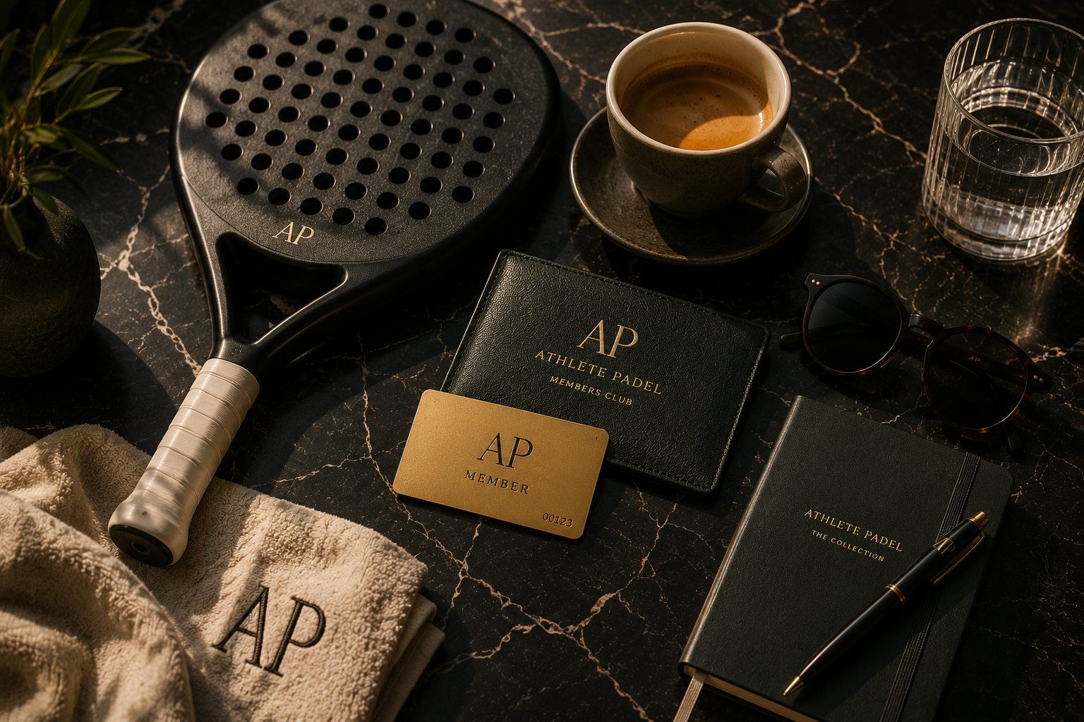 Athlete Padel racket, coffee and club details