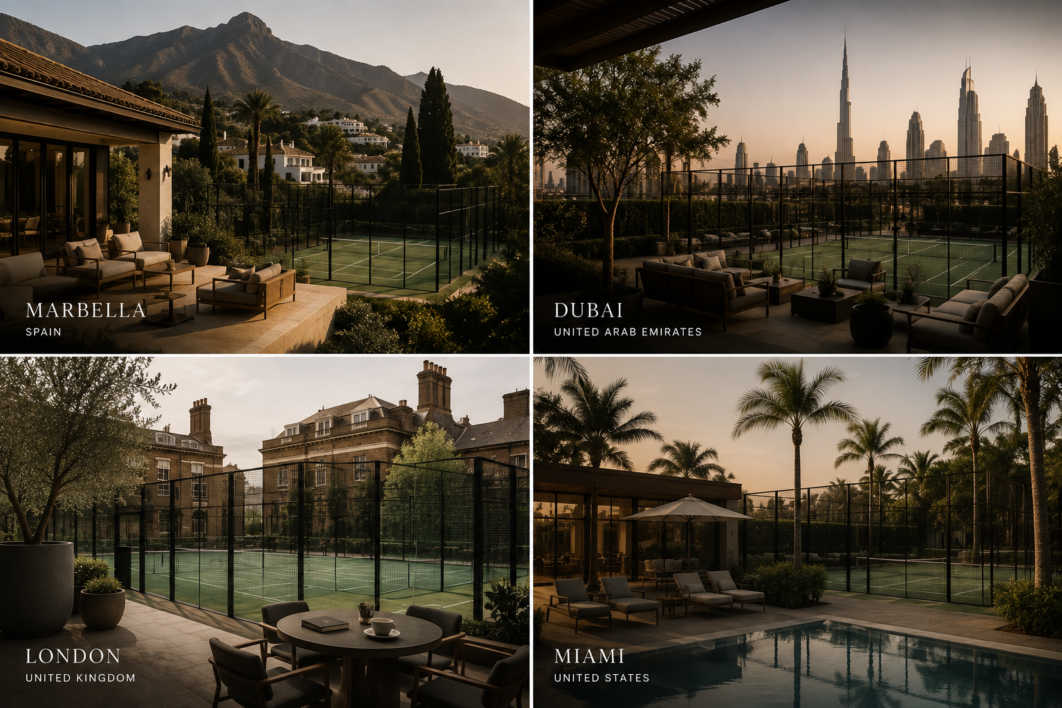 Athlete Padel destinations including Marbella, Dubai, London and Miami