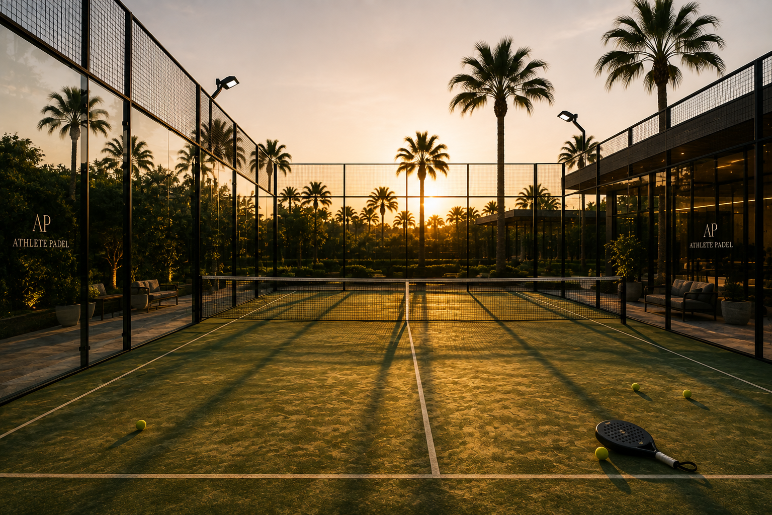 Padel court at sunset