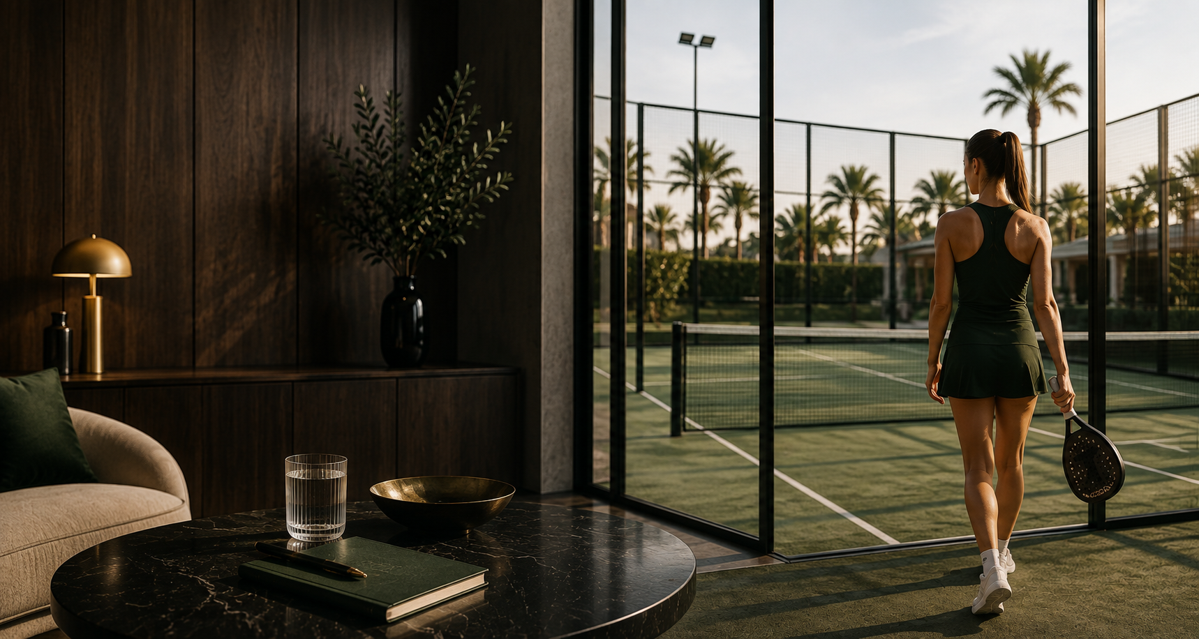 Player entering a luxury padel club
