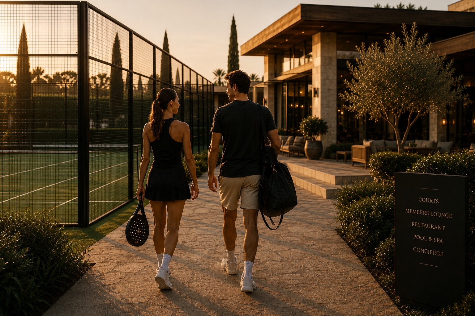 Players walking through an exceptional padel club